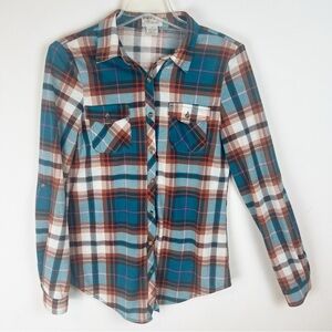 Passport Tiel Green Purple Plaid Flannel Button Down Shirt Medium Western Rodeo